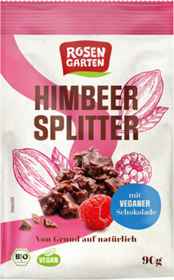 Produktfoto zu Rosengarten Himbeer Schokoladen Splitter vegan