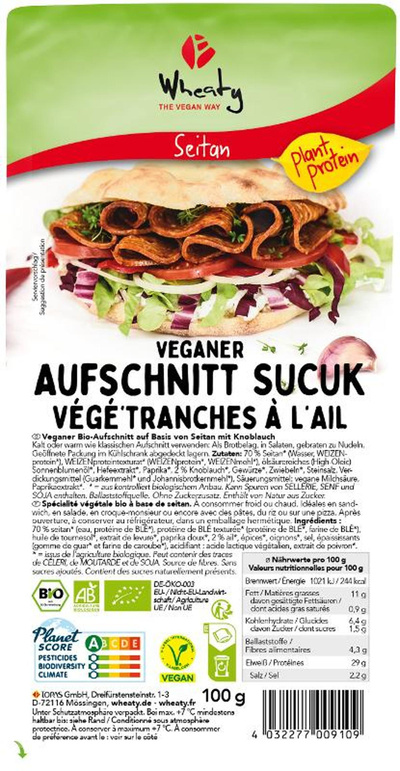 Produktfoto zu Wheaty Veganer Aufschnitt Sucu