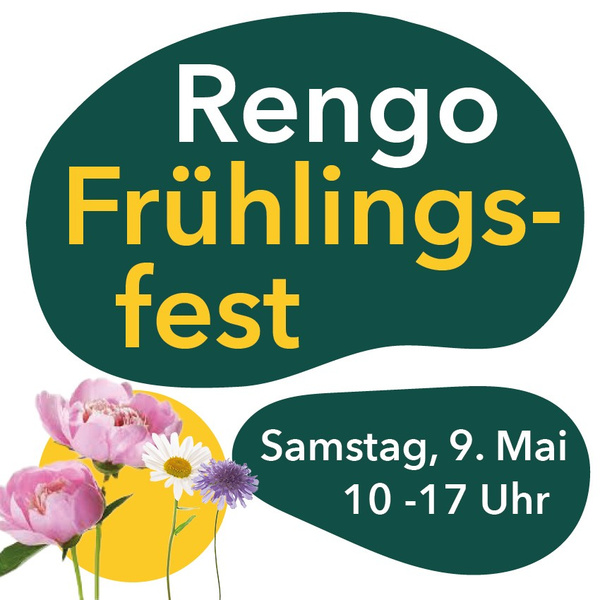 KI generiert: Einladung zu "Rengo Frühlingsfest" mit Blumen; Samstag, 9. Mai, 10-17 Uhr.