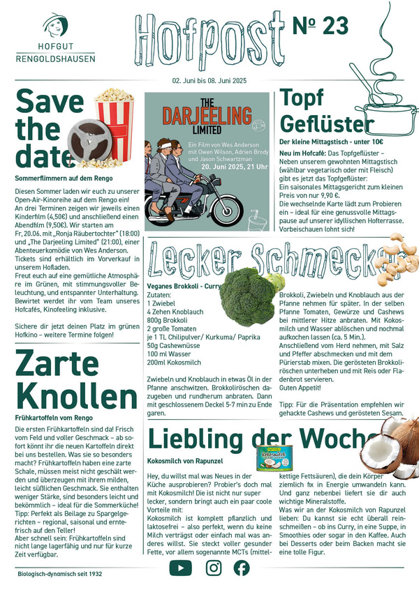 KI generiert: Die "Hofpost" informiert über Veranstaltungen, Rezepte und Angebote des Hofguts Rengoldshausen.