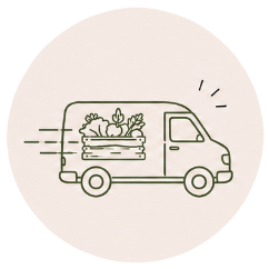 KI generiert: Illustration eines Lieferwagens mit Gemüse und Obst auf der Seite.