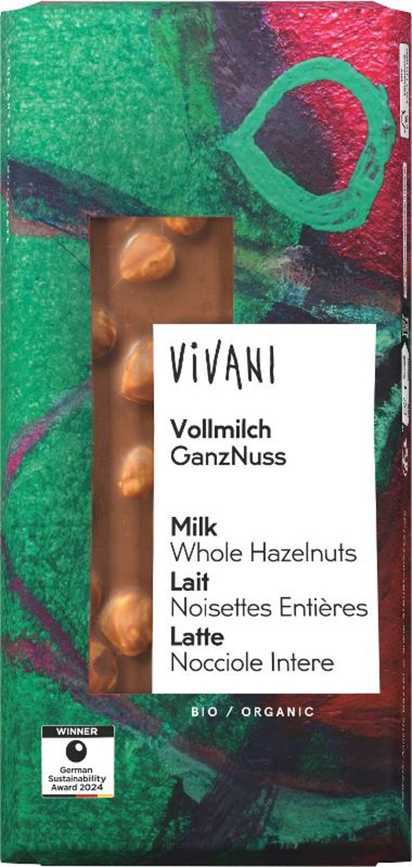 Produktfoto zu Vollmilchschokolade mit ganzen Haselnüssen