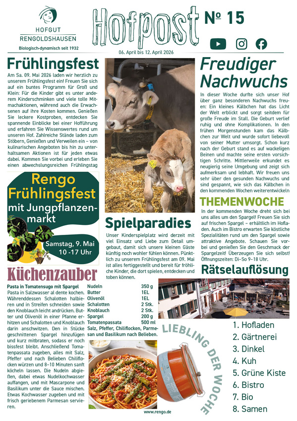 KI generiert: Ein Newsletter über Veranstaltungen und Neuigkeiten auf einem Hofgut mit Details zu einem Frühlingsfest.