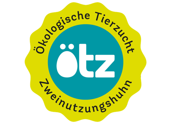 KI generiert: Logo mit Text: "Ökologische Tierzucht Zweinutzungshuhn", mittig steht "ötz".