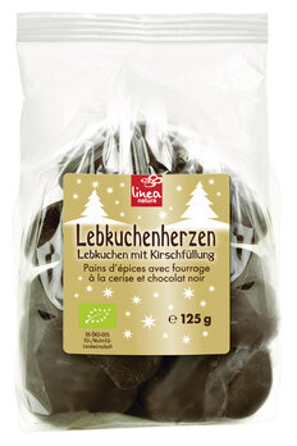 Produktfoto zu Lebkuchenherzen in Zartbitterschokolade und Kirschfüllung
