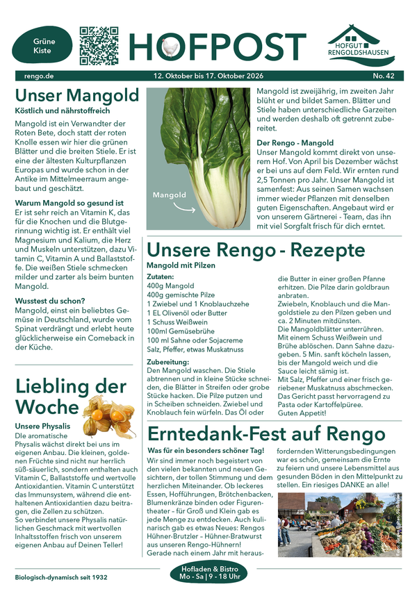 KI-generierte Beschreibung: Das Bild zeigt Mangold mit dem Text "Unser Mangold" und "Köstlich und nährstoffreich".