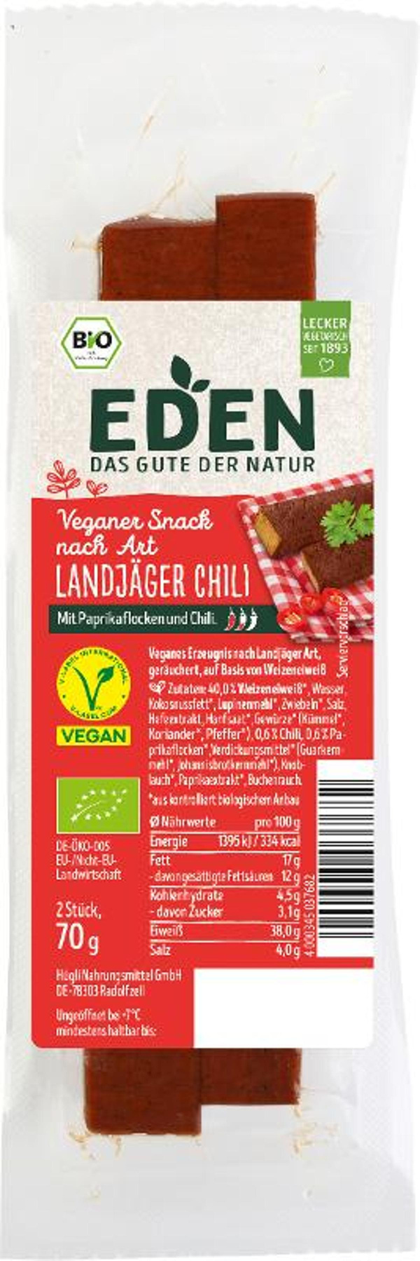 Produktfoto zu Veganer Snack Landjäger Art Chili